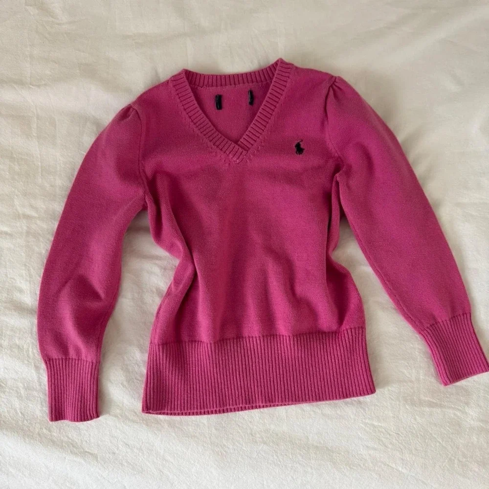 Kids Pink Ralph Lauren V neck sweater
